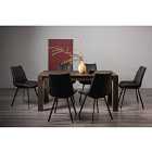Cannes Dark Oak 6-8 Seater Dining Table & 6 Fontana Dark Grey Faux Suede Fabric Chairs Black Legs
