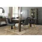 Cannes Dark Oak 6-8 Seater Dining Table & 6 Cezanne Dark Grey Faux Leather Chairs With Matt Gold Plated Legs