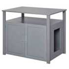 Pawhut Wood Cat Litter Box w/ Enclosure Furniture & Adjustable Interior Wall - Grey