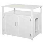Pawhut Wood Cat Litter Box Enclosure W/ Adjustable Interior Wall - White