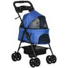 Pawhut Pet Stroller No-zip Foldable Travel Carriage With Brake Basket Canopy - Blue