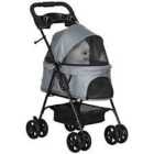 Pawhut Pet Stroller No-zip Foldable Travel Carriage With Brake Basket Canopy - Grey