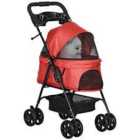 Pawhut Pet Stroller Foldable Travel Carriage - Red