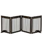 Pawhut 4 Panel Wooden Dog Barrier & Folding Fence W/ Support Feet - Brown