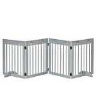 Pawhut 4 Panel Wooden Dog Barrier & Folding Fence W/ Support Feet - Grey