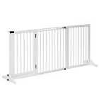 Pawhut Wooden Freestanding Pet Gate w/ Adjustable Length & Door Lock Safe Barrier - White