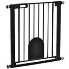 Pawhut 75-82 cm Pet Safety Gate Pressure W/ Small Door & Double Locking - Black