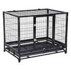 Pawhut Metal Kennel Cage With Wheels And Crate Tray For Pet Dog Large - Black