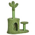 Pawhut Cat Tree Cactus Shape W/ Scratching Post & Ball Kitten Toy - Green