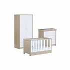 Luno White Oak Room Set 3 Pieces With Drawer - Cot Bed Chest Wardrobe