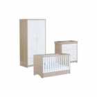 Veni White Oak Room Set 3 Pieces With Drawer - Cot Bed Chest Wardrobe
