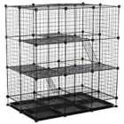 Pawhut 30 Pcs Diy Expandable Pet Steel Bars Cage W/ Door Trays & Plastic Corners - Black