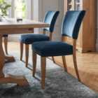 Dusk Rustic Oak Upholstered Chair - Dark Blue Velvet Fabric