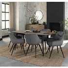 Rhoka Weathered Oak 6 Seater Dining Table With Peppercorn Legs & 6 Dali Grey Velvet Fabric Chairs With Black Legs
