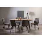 Rhoka Weathered Oak 6 Seater Dining Table With Peppercorn Legs & 6 Mondrian Dark Grey Faux Leather Chairs With Black Legs
