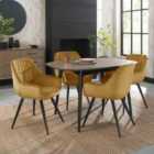 Rhoka Weathered Oak 4 Seater Dining Table With Peppercorn Legs & 4 Dali Mustard Velvet Fabric Chairs With Black Legs