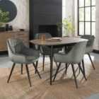 Rhoka Weathered Oak 4 Seater Dining Table With Peppercorn Legs & 4 Dali Grey Velvet Fabric Chairs With Black Legs
