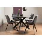 Trent Grey Painted Tempered Glass 4 Seater Dining Table & 4 Fontana Grey Velvet Fabric Chairs On Black Legs