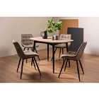Rhoka Weathered Oak 4 Seater Dining Table With Peppercorn Legs & 4 Seurat Tan Faux Suede Fabric Chairs With Black Legs