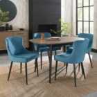 Rhoka Weathered Oak 4 Seater Dining Table With Peppercorn Legs & 4 Cezanne Petrol Blue Velvet Fabric Chairs With Black Legs