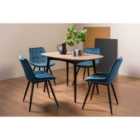 Rhoka Weathered Oak 4 Seater Dining Table With Peppercorn Legs & 4 Seurat Blue Velvet Fabric Chairs With Black Legs