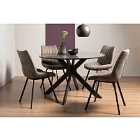 Trent Grey Painted Tempered Glass 4 Seater Dining Table & 4 Fontana Dark Grey Faux Suede Fabric Chairs On Black Legs
