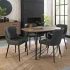 Rhoka Weathered Oak 4 Seater Dining Table With Peppercorn Legs & 4 Cezanne Dark Grey Faux Leather Chairs With Black Legs