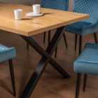 Rimi Rustic Oak Effect Melamine 6 Seater Dining Table With X Shape Black Legs