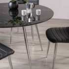 Christa Black Marble Effect Tempered Glass 4 Seater Dining Table With Nickel Plated Legs