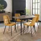 Rhoka Weathered Oak 4 Seater Dining Table With Peppercorn Legs & 4 Mondrian Mustard Velvet Fabric Chairs With Black Legs