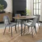 Rhoka Weathered Oak 4 Seater Dining Table With Peppercorn Legs & 4 Mondrian Grey Velvet Fabric Chairs With Black Legs