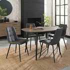 Rhoka Weathered Oak 4 Seater Dining Table With Peppercorn Legs & 4 Mondrian Dark Grey Faux Leather Chairs With Black Legs