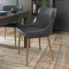 Rize Pair Of Dark Grey Faux Leather Chairs With Matt Gold Plated Legs