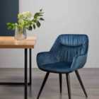 Dalick Pair Of Petrol Blue Velvet Fabric Chairs With Black Legs