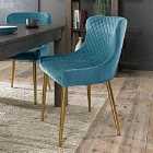 Rize Pair Of Petrol Blue Velvet Fabric Chairs With Matt Gold Plated Legs