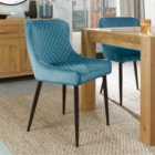 Rize Pair Of Petrol Blue Velvet Fabric Chairs w/ Black Legs
