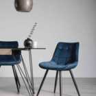 Surat Pair Of Blue Velvet Fabric Chairs With Black Legs