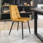 Libra Pair Of Mustard Velvet Fabric Chairs w/ Black Legs