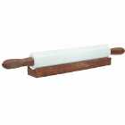 Ziarat Marble Rolling Pin With Wooden Handles And Stand - White