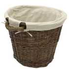 JVL Willow Wicker Log Storage Toy Basket With Rope Handles And Lining 50 x 40cm