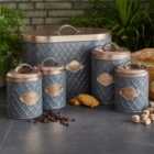 Grey And Copper Diamond Embossed 5 Piece Kitchen Canister Set