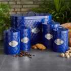 Navy Diamond Embossed 5 Piece Kitchen Canister Set