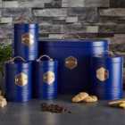 Navy Blue Retro Inspired Sleek Matt & Copper 5 Piece Kitchen Canister Set