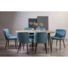 Rhoka Weathered Oak 6-8 Seater Dining Table With Peppercorn Legs & 6 Cezanne Petrol Blue Velvet Fabric Chairs With Black Legs
