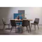 Rhoka Weathered Oak 6-8 Seater Dining Table With Peppercorn Legs & 6 Mondrian Dark Grey Faux Leather Chairs With Black Legs