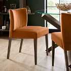 Cannes Pair Of Dark Oak Low Back Upholstered Dining Chairs Harvest Pumpkin Velvet Fabric