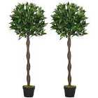 Outsunny Set Of 2 120Cm Artificial Bay Laurel Topiary Trees With Pot Fake Outdoor Plant
