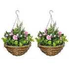 Outsunny Set Of 2 Artificial Lisianthus Flower Hanging Planter Basket Home Garden