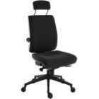 Teknik Office Ergo Plus Black Fabric 24 Hour Chair with Headrest and Black Ultra Pyramid Base - Rated Up To 24 Stone