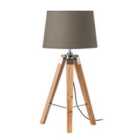 Premier Housewares Tripod Table Lamp with Grey Shade & Light Wood Base